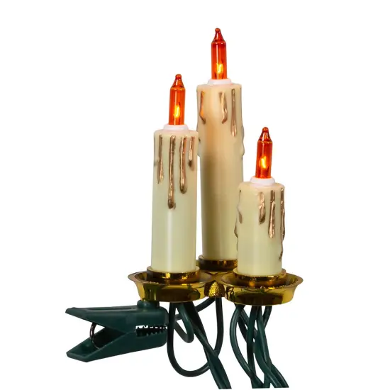 Kurt Adler UL 15-Light White Triple Candle Extended Light Set with Ivory Candle Shaft, Gold Dripping Wax and Amber Bulbs {4}