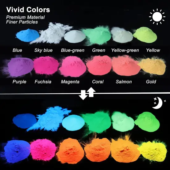 LET'S RESIN 12 Colors Glow in The Dark Pigment Powder - 20g/0.7oz Each Bottle Epoxy Resin Luminous Pigments Long Lasting for Slime, Nails, Acrylic Paint, Halloween Decoration,Art,Crafts {3}