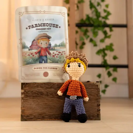 Hearth & Harbor Amigurumi Crochet Kit for Beginners Dixon the Farmer {5}