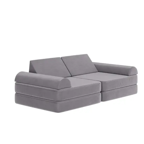 Emma and Oliver Conner Modular Play Couch for Kids with Convertible 6-Piece Design and Soft Foam Cushions Gray {2}