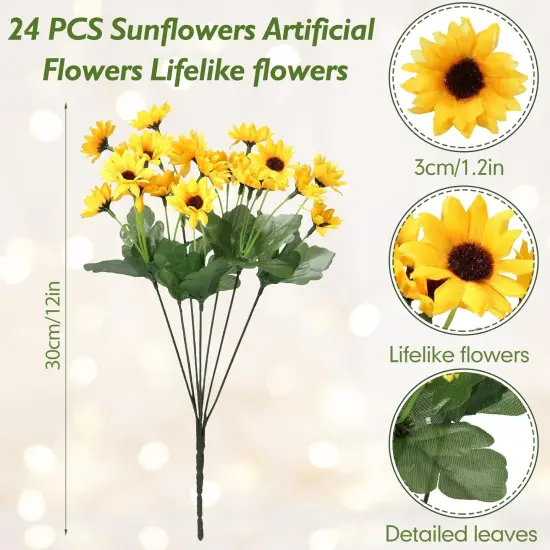 Summer Floral Arrangement - 24 Bundles Artificial Sunflowers with 22 Small Daisies, Faux Silk Flowers for Home, DIY, Table Centerpieces, and Wedding Decor {2}