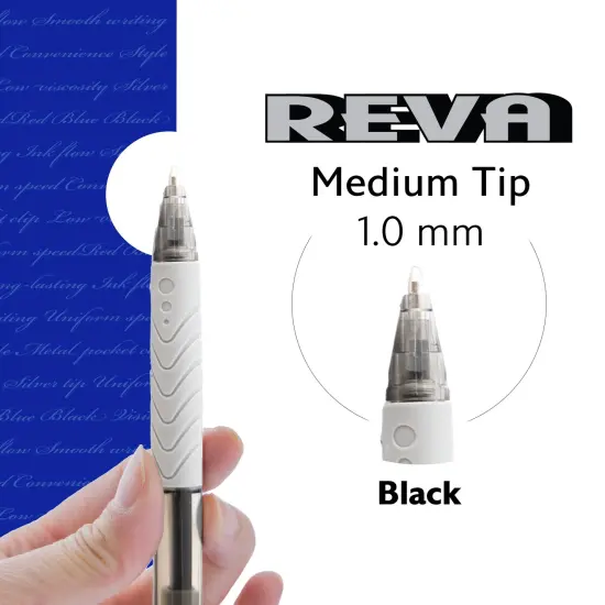 BAZIC Reva Black Color Retractable Pen w/ Cushion Grip (8/Pack) {4}
