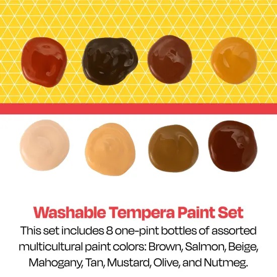 School Smart Washable Tempera Paints, Assorted Multi-Ethnic Colors, Pint Set of 8 {6}