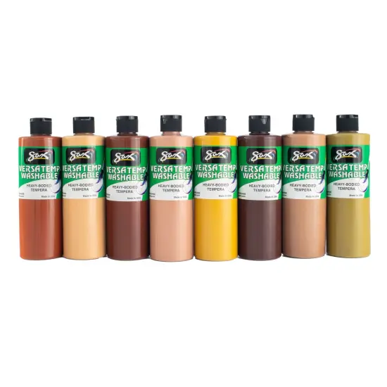 Sax Versatemp Washable Heavy-Bodied Tempera Paint, 1 Pint Bottles, Skin Tone Colors, Set of 8 {7}