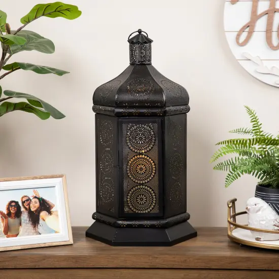 Northlight Moroccan Style Pillar Candle Table Lantern - 21.5" - Black and Gold {1}