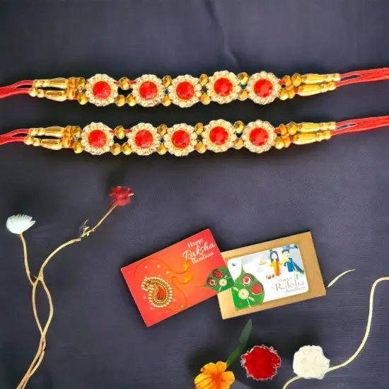 2CT Rakhi For Brother Rakhi Bhaiya Bhabhi Rakhi Thread Bracelet Rakshabandhan Bhai Dooj Gifts Roli Chawal Raksha Bandhan Card {3}