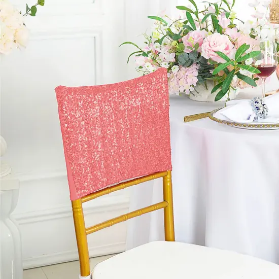 1 Piece Coral Sequin Spandex Chair Cap 13.5 inch by 10 inch Party Decor {2}
