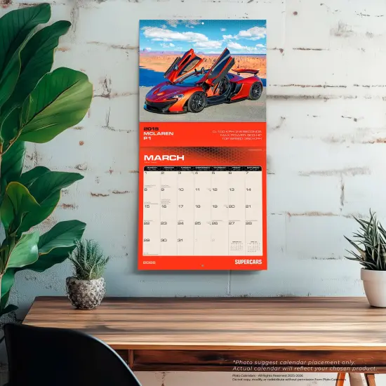 Supercars | 2026 12 x 24 Inch (Hanging) Monthly Square Wall Calendar | Foil Stamped Cover {5}