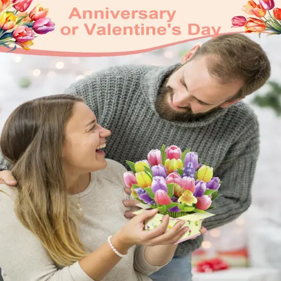 Colorful Tulip 3D Pop Up Spring Greeting Card for Mother&rsquo;s Day Birthday Easter Anniversary Thank You Sympathy Get Well, Handmade Floral Bouquet for Mom, Grandma, Wife, Teacher, with Envelope and Blank Note Card {3}