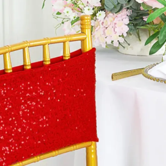10 Pieces Sparkling Red Sequin Stretch Spandex Chair Bands 7 x 13 Inches {5}