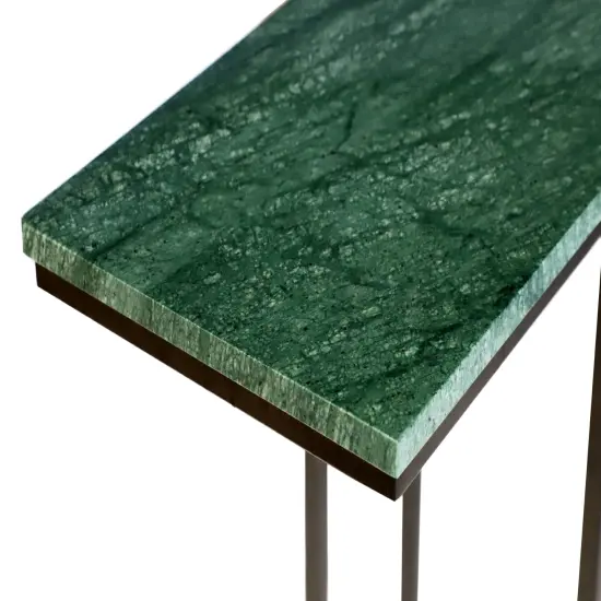Green Marble "C" Table With Grey Metal Frame-24 Inch Height {4}