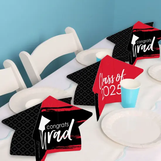 Big Dot of Happiness 8 Count Red Graduation 3D Centerpiece Table Decorations, Freestanding Class of 2025 Grad Party Centerpieces {6}