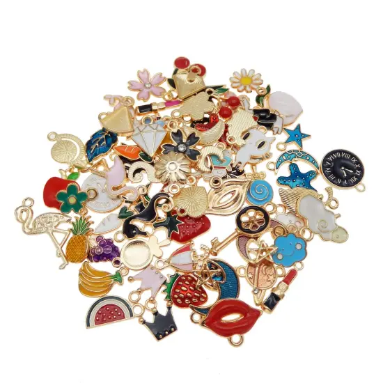 60pcs(30PAIRS) Assorted Gold Plated Enamel Moon Star Animals Dainty Dangle Fruit Flowers Pendants Charms for Earrings Jewelry Making Necklace Bracelet {4}