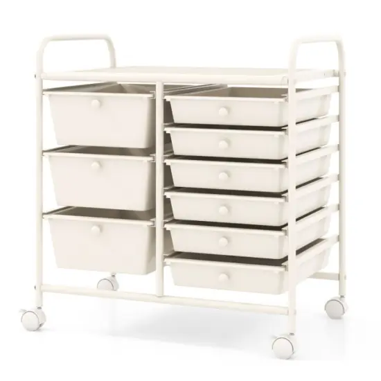 9-Drawer Rolling Storage Cart with Metal Frame and Locking Wheels for Office or Home Use Black {4}