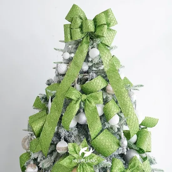 Lime Green Christmas Ribbon 4 inch Lime Green Glitter Wired Ribbon Diamond Mesh Wire Ribbon for X-mas Tree Decorations, Wreaths, Garland, Large Bows Making, Halloween Decor -10 Yards {4}