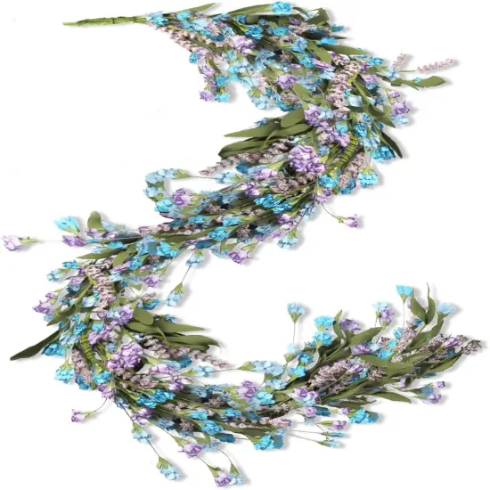 Spring Flower Garland 5.4FT Artificial Hanging Greenery Fake Garlands for Farmhouse Table Door Window Party Wedding Arch All Year Round Summer Decor (Blue Purple) {4}