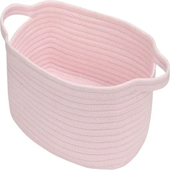 Small Woven Cotton Rope Basket Cute Baby Gift Baskets Empty Decorative Storage Basket for Organizing Shelves Closet Baby Nursery Basket Bin Toy Storage Basket Organizer 13.7"x10.2"x5" Pink {1}