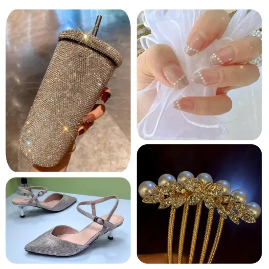 White Rhinestones for Crafting, 3mm 4mm 5mm Resin Rhinestones Bulk and Flat Back Pearls Beads for Clothes, Shoes, Nail Art, Craft Decoration, White Jewels for Bedazzling Gems {2}