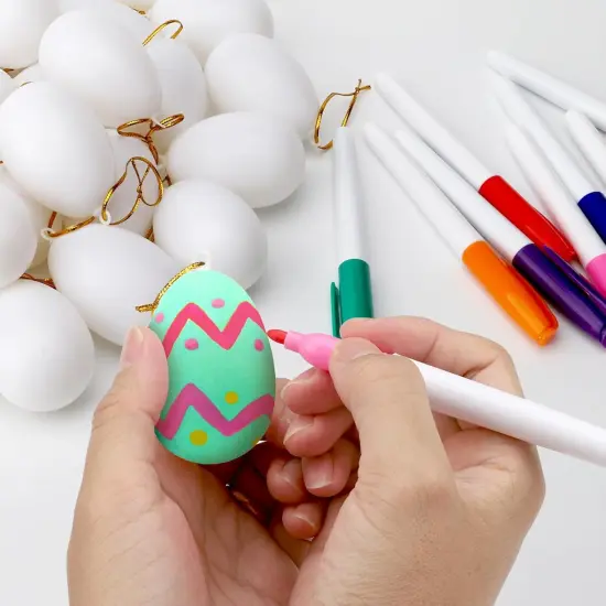 30 Pcs Easter Decorations Eggs with 8 Pens, White Plastic Eggs with Rope, Artificial DIY Creative Decoration Eggs for Party Favors, Easter Crafts, Easter Basket Stuffers, Easter Tree Ornaments {4}
