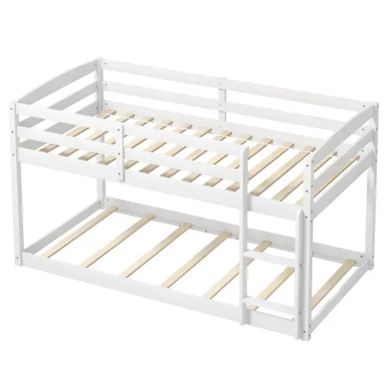 Metal Twin Size Bunk Bed with High Guardrails and Integrated Ladder for Safety and Easy Access White {1}