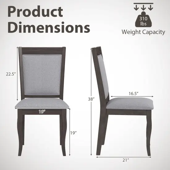 Wood Dining Chairs Set of 2 with Rubber Wood Frame and Padded Seat-Brown {4}