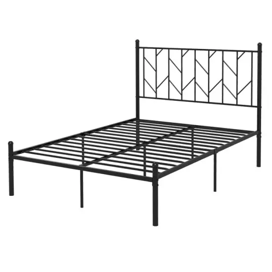 Metal Platform Bed Frame with Sturdy Slat Support, Full/Queen Size {8}