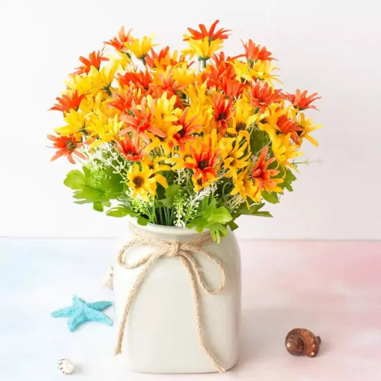 4pcs 18 Heads Artificial Daisy Flower Branch Home Wedding Party Decoration Orange {1}