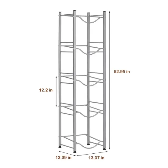 Silver 5 Gallon Water Jug Rack, 5-Tier Water Bottle Holder Storage Rack, Water Jug Organizer for Kitchen, Office, Garage {3}