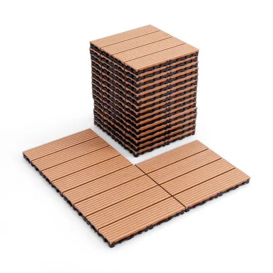 18 Piece All Weather Interlocking Deck Tiles Perfect for Splicing Area Brown {3}