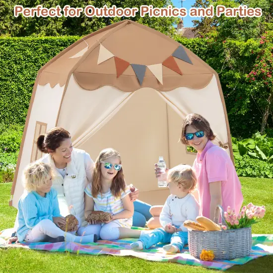Blue Polyester Kids Play Tent Bed Tent with String Lights, Extra Large Playhouse Tent for Indoor & Outdoor Fun Coffee {3}