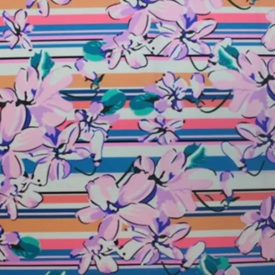 Flowers on Stripes Printed Spandex Fabric {2}