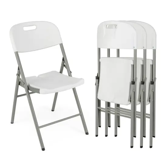 4 Pack Folding Stackable Chairs with Metal Frame and Carrying Handle-White {1}