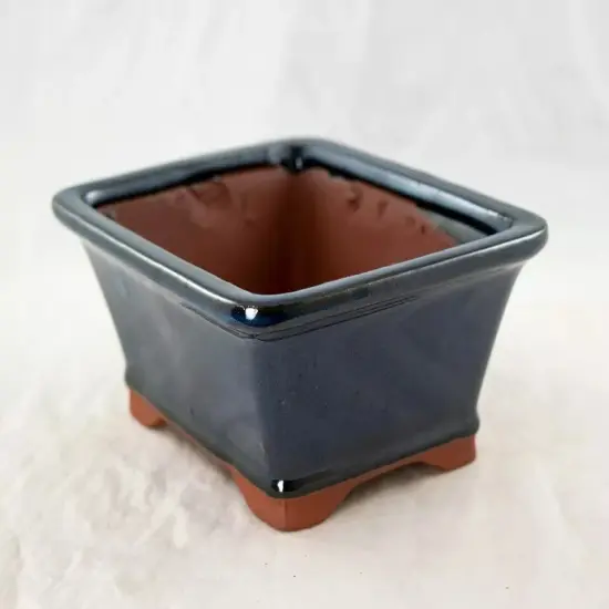 6.25" Rectangular Dark Blue Bonsai / Succulent Pot + Tray + Rock + Mesh Combo {2}