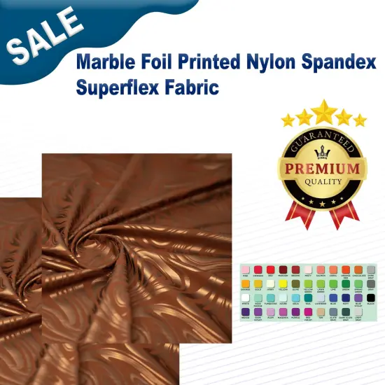 Marble Foil Printed Nylon Spandex Superflex Fabric White/Light Gold {2}