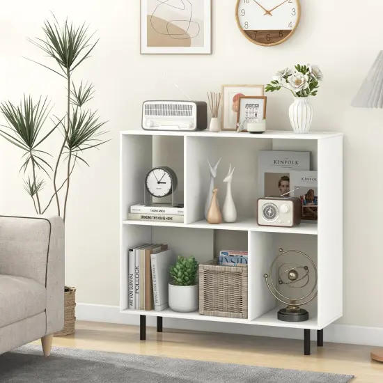 3-Tier Open Shelf Bookcase with 4 Compartments and 4 Metal Support Legs White {2}