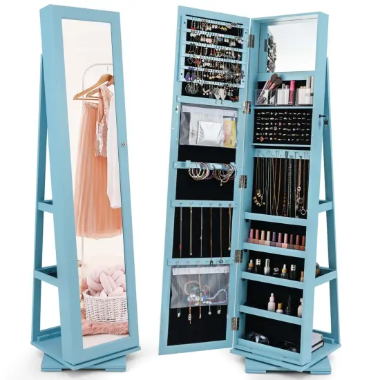 Costway 360degree Rotatable Jewelry Cabinet 2-in-1 Lockable Mirrored Organizer White/Black/Dark Brown/Gray/Blue/Pink/Purple/Dark Gray {11}