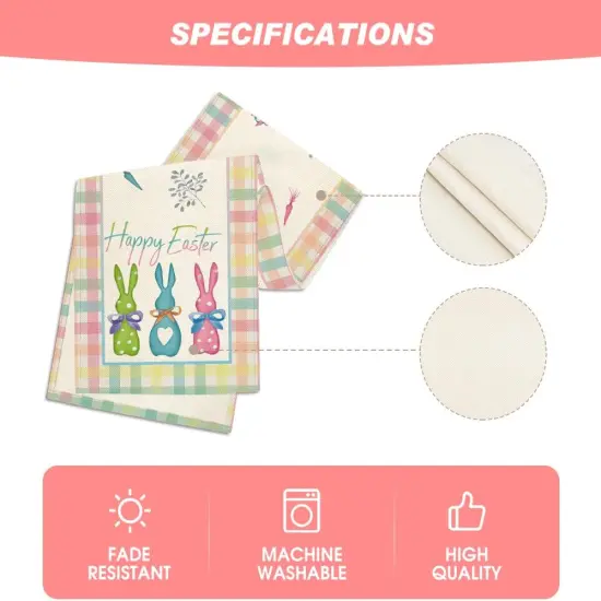 Green Blue Pink Buffalo Plaid Bunny Happy Easter Table Runner {5}