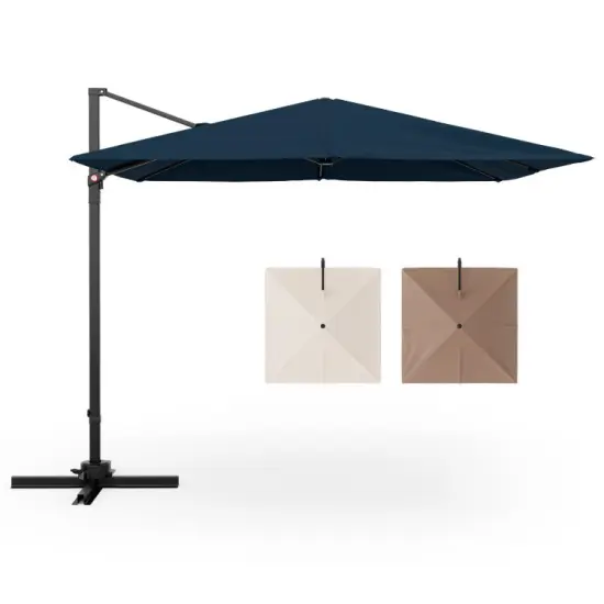 Aluminum 9.5 Feet Square Patio Cantilever Umbrella with 360&deg; Rotation & Tilt Adjustment Navy {2}