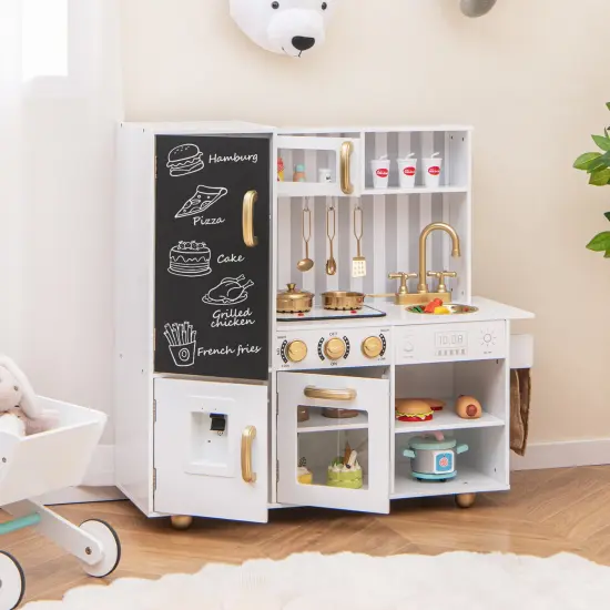 Pretend Play Kitchen for Kids with Real Sounds and Lights-White {3}