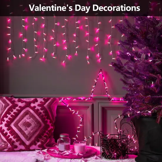 100 Count Mini Pink Lights String, 21ft Pink Christmas Tree Lights Plug in,Christmas Pink String Lights for Room, Valentine's Day Outdoor Porch Decor Birthday Celebrations and Weddings Decorations {4}