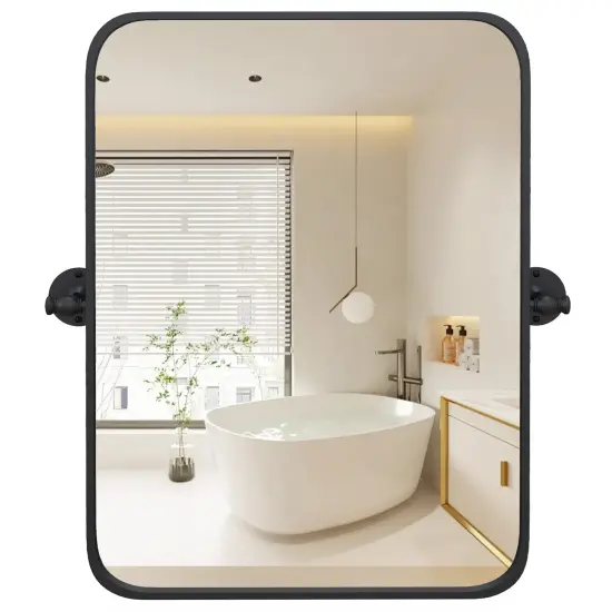 30 x 22 Inch Black Metal Framed Pivot Rectangle Wall-Mounted Mirror {4}
