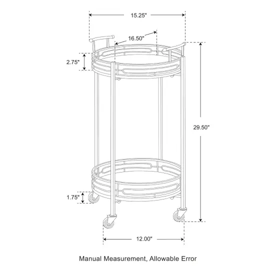 29.50"H Deluxe 2-Tier Metal Round Mirrored Bar Cart-Golden {6}