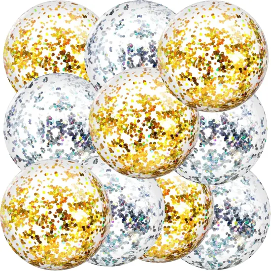 10 Pieces 16 Inch Summer Inflatable Glitter Beach Balls (Gold, Silver,Glitter) {1}