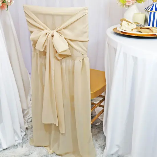 1 Piece Chiffon Chiavari Chair Cover With Sash Champagne {2}