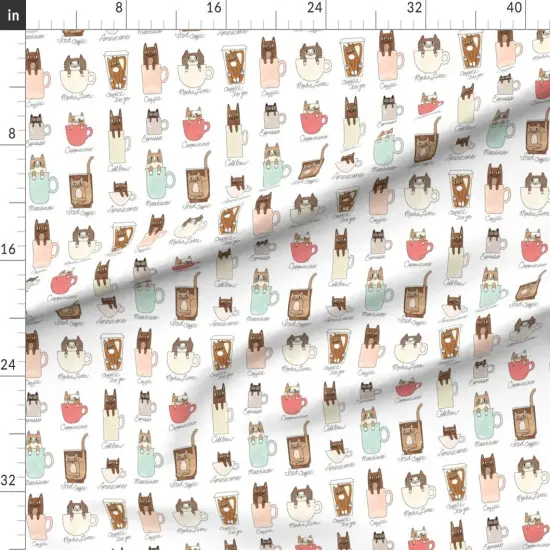 Various Fabrics by the Yard or Fat Quarter Coffee Cats Pets Funny Watercolor Cat Kitty Latte Espresso Custom Printed Fabric by Spoonflower {1}