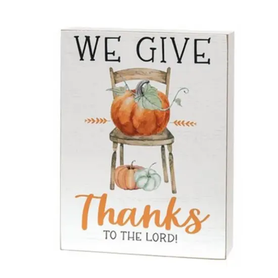 We Give Thanks to the Lord Fall Box Sign Distressed White Pumpkin Wood Decor for Table or Wall {1}