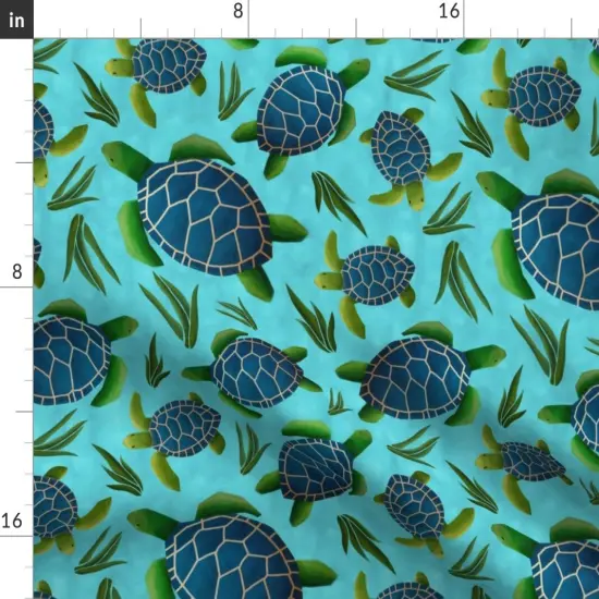 Various Fabrics by the Yard or Fat Quarter Sea Turtles Blue Ocean Seaweed Turquoise Turtle Custom Printed Fabric by Spoonflower {2}