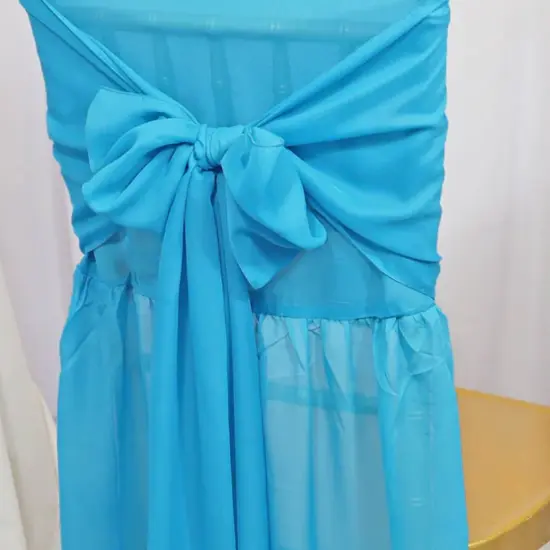 1 Piece Turquoise Sheer Chair Back Cover with Sash Flowing Chiffon Slipcover for Chiavari Chairs {4}