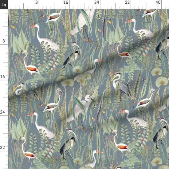 Various Fabrics by the Yard or Fat Quarter Cranes Herons Slate Blue Gray Large Scale Birds Wildlife Coastal Custom Printed Fabric by Spoonflower {1}
