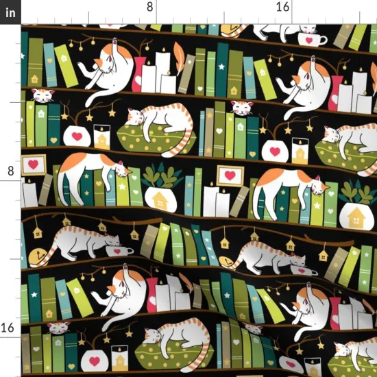 Various Fabrics by the Yard or Fat Quarter Library Cats Cat Book Candle Bookshelf Hygge Books Cute Home Pet Custom Printed Fabric by Spoonflower {2}